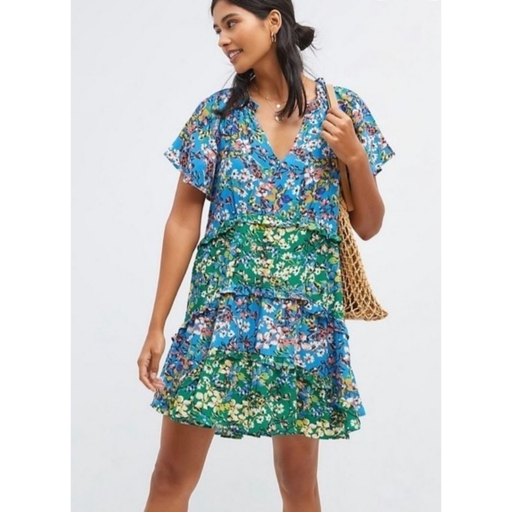 Anthropologie Robin Mini Tiered Floral Dress Size Small